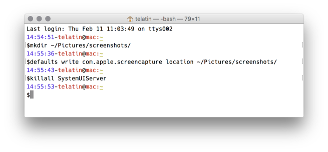 terminal commands to change screenshot folder in OS X
